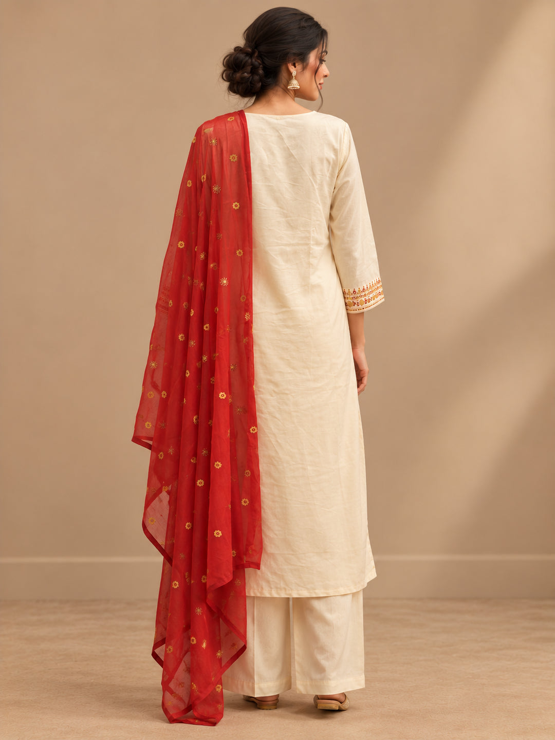 Floral Embroidered Straight Kurta & Trousers Sets