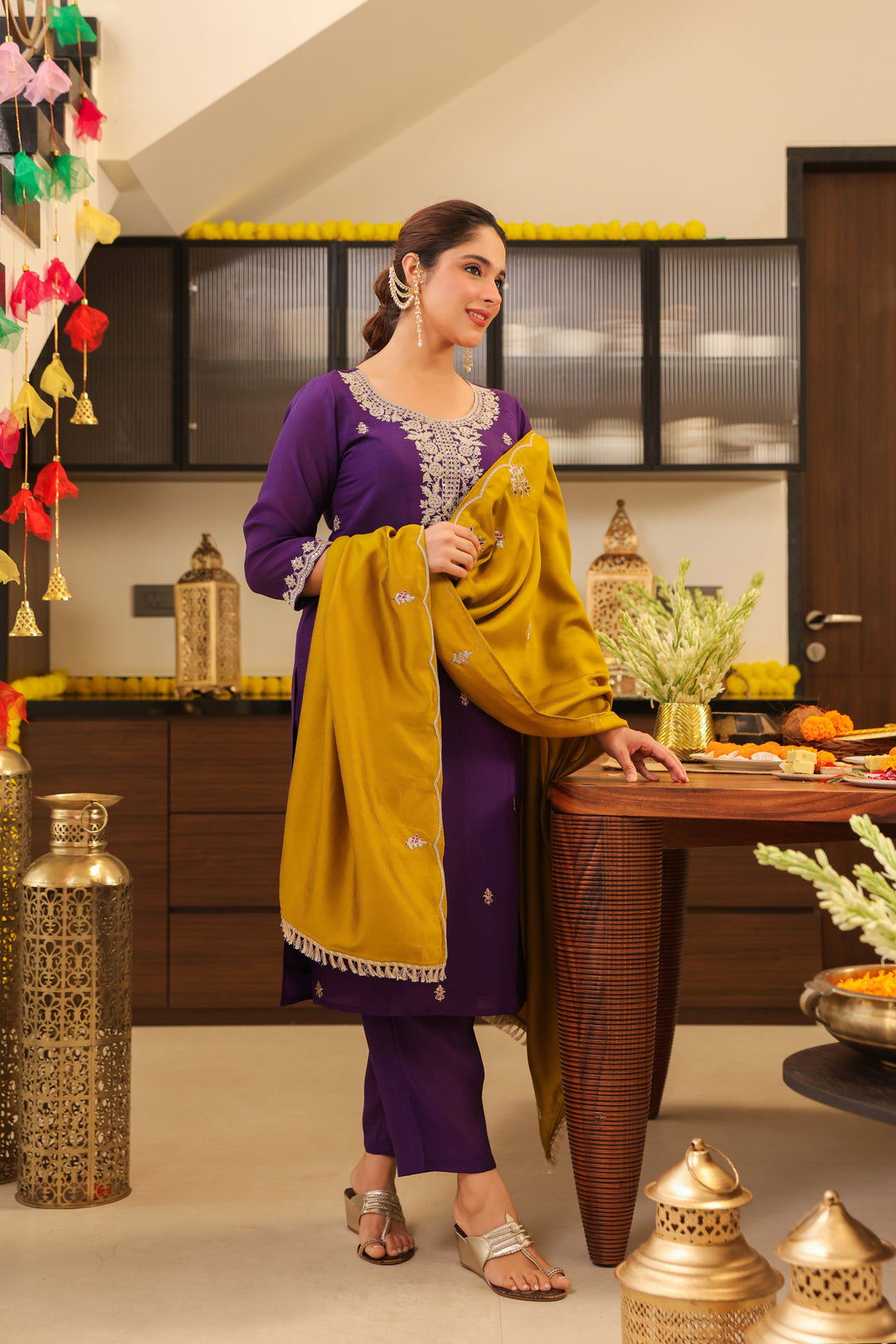 Floral Embroidered Straight Pure Silk Kurta & Trousers Sets