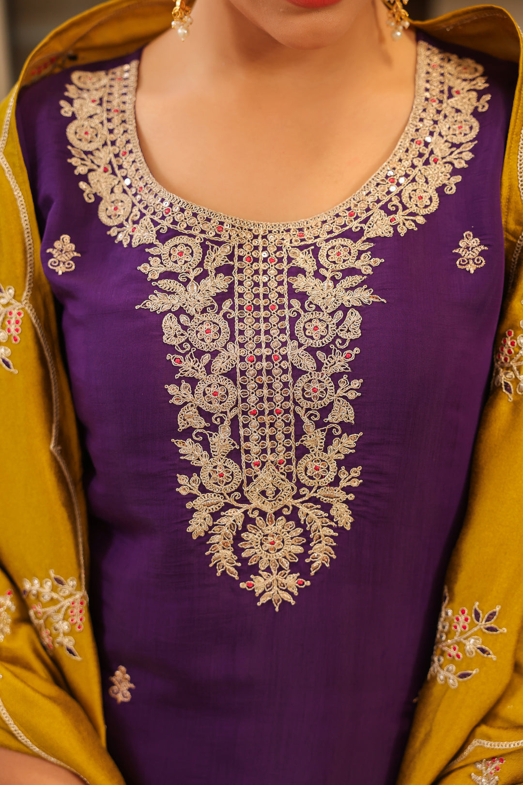 Floral Embroidered Straight Pure Silk Kurta & Trousers Sets