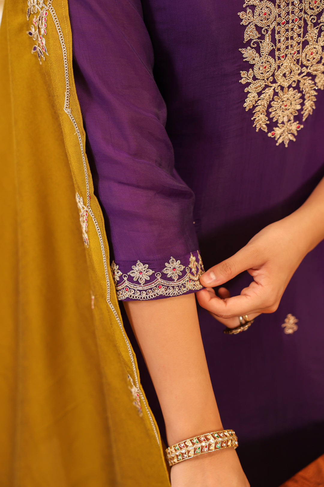 Floral Embroidered Straight Pure Silk Kurta & Trousers Sets
