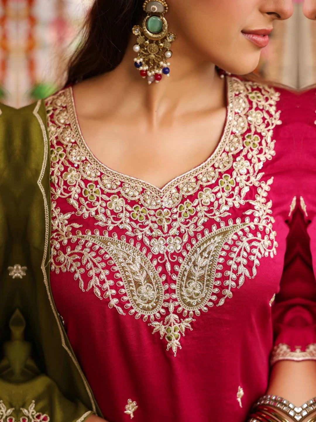 Floral Embroidered Straight Pure Silk Kurta & Trousers Sets