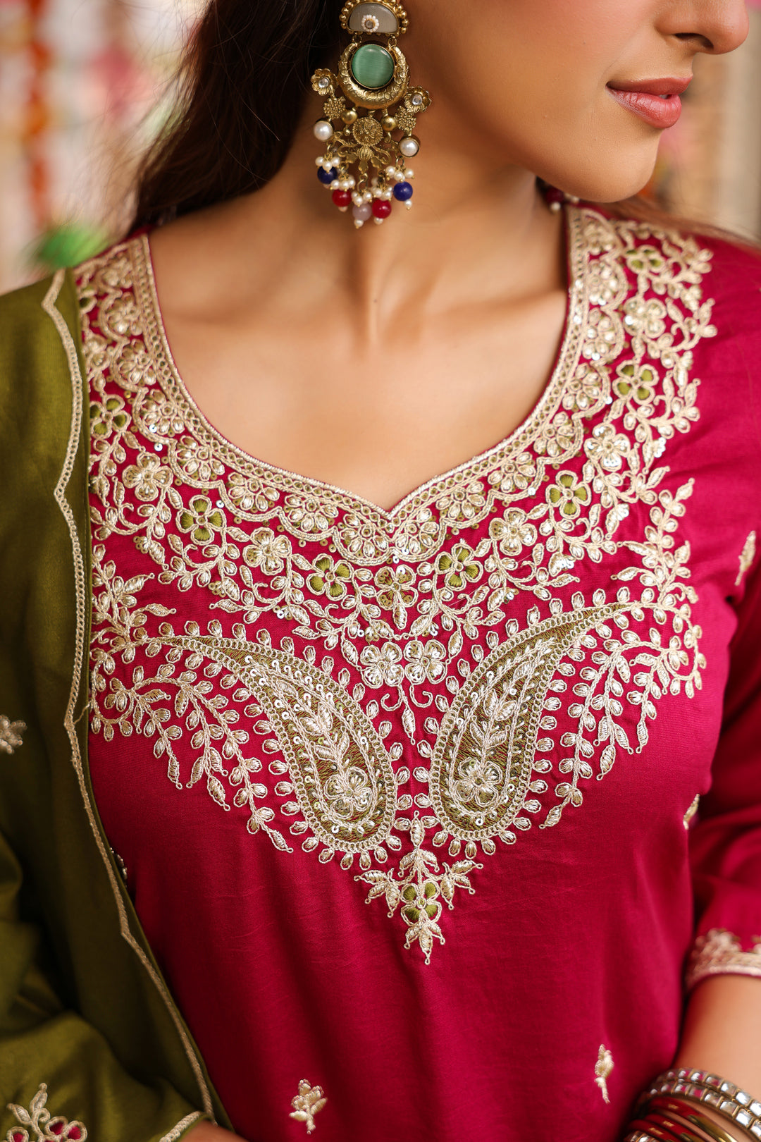Floral Embroidered Straight Pure Silk Kurta & Trousers Sets