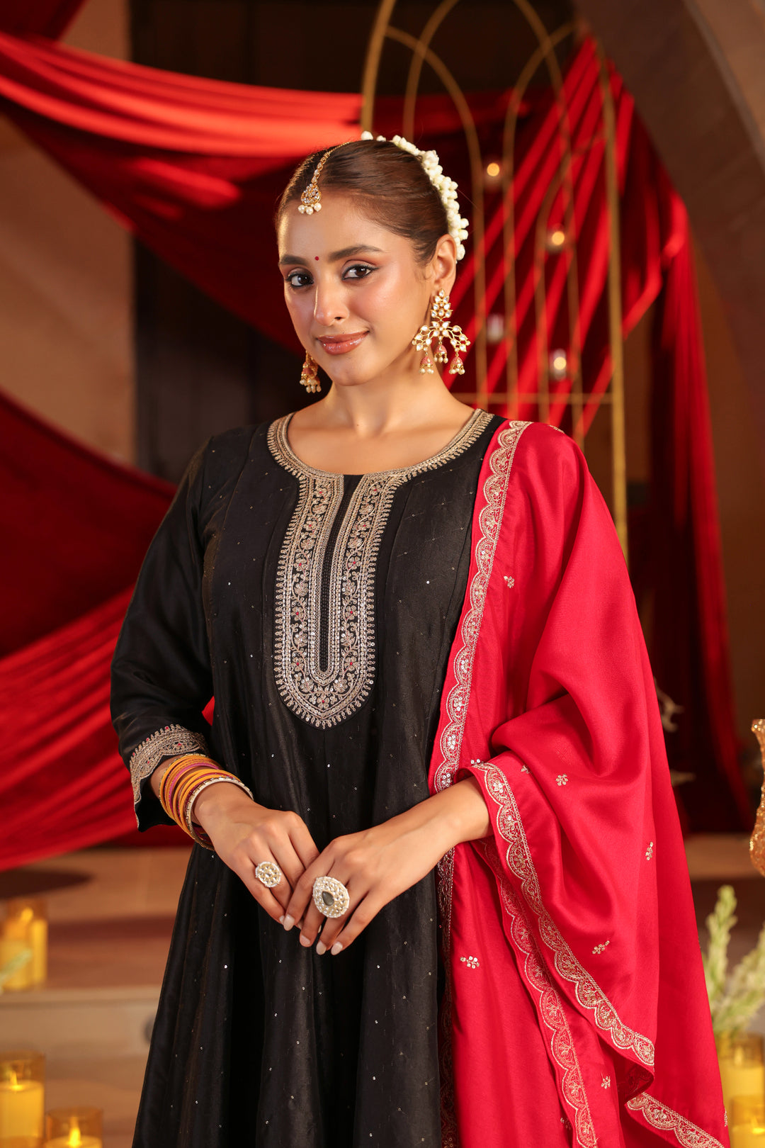 Floral Embroidered A-Line Pure Silk Kurta & Trousers Sets