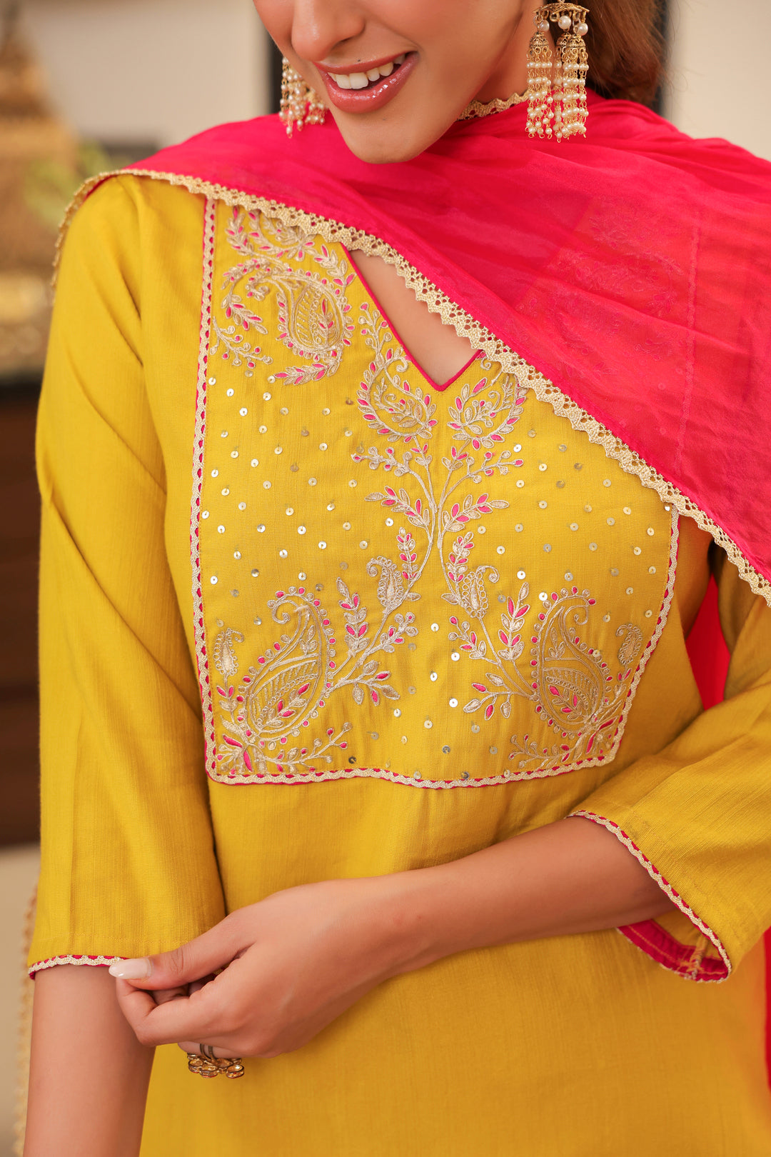 Floral Embroidered Straight Kurta & Trousers Sets