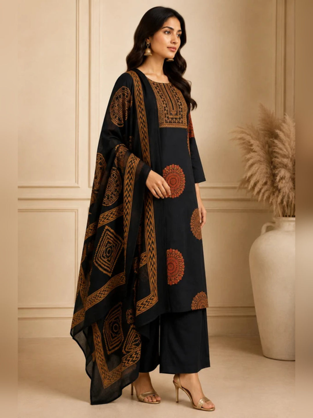 Floral Embroidered Straight Pure Cotton Kurta & Trousers Sets