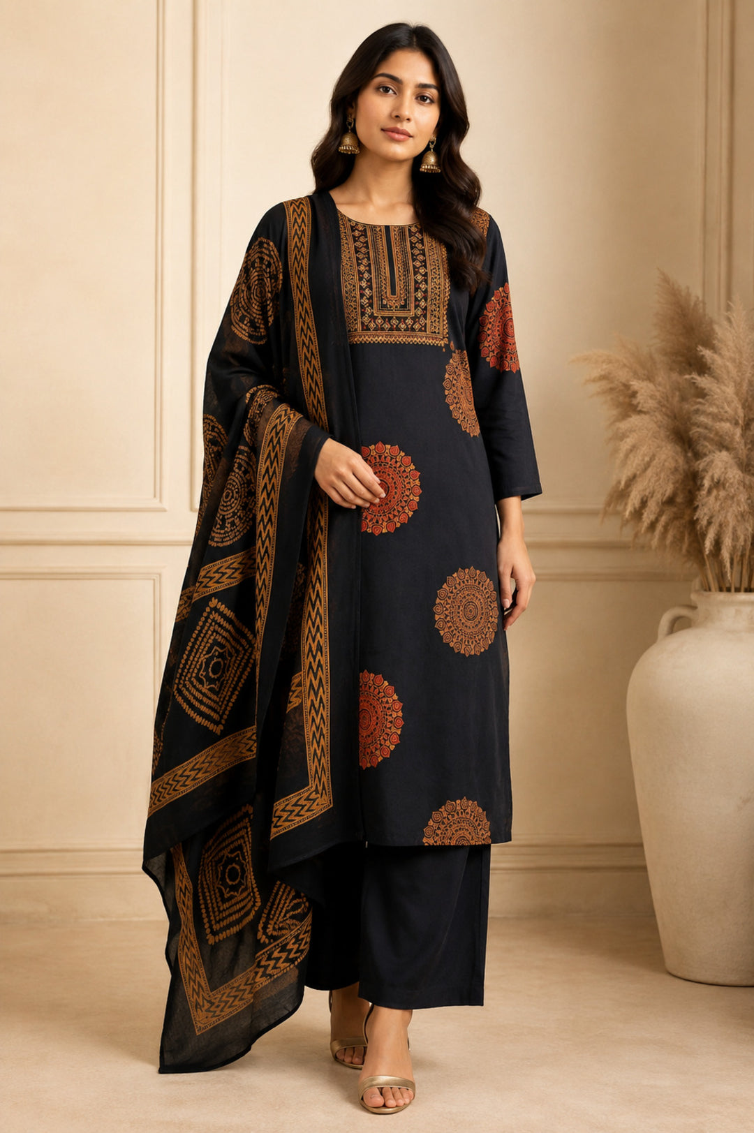 Floral Embroidered Straight Pure Cotton Kurta & Trousers Sets