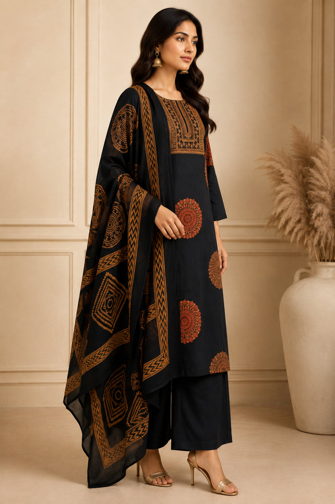 Floral Embroidered Straight Pure Cotton Kurta & Trousers Sets