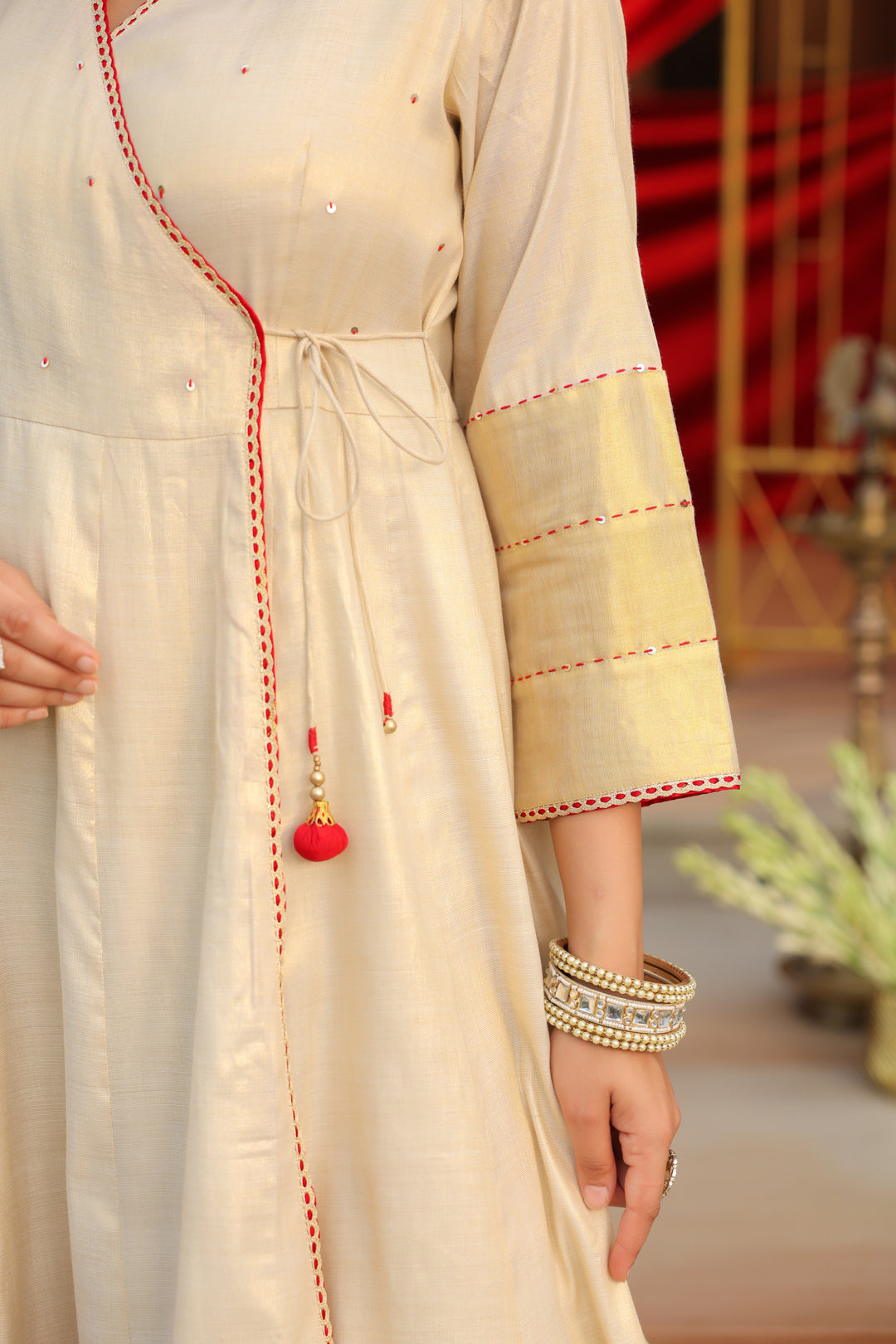Floral Embroidered Straight Silk Blend Kurta & Trousers Sets