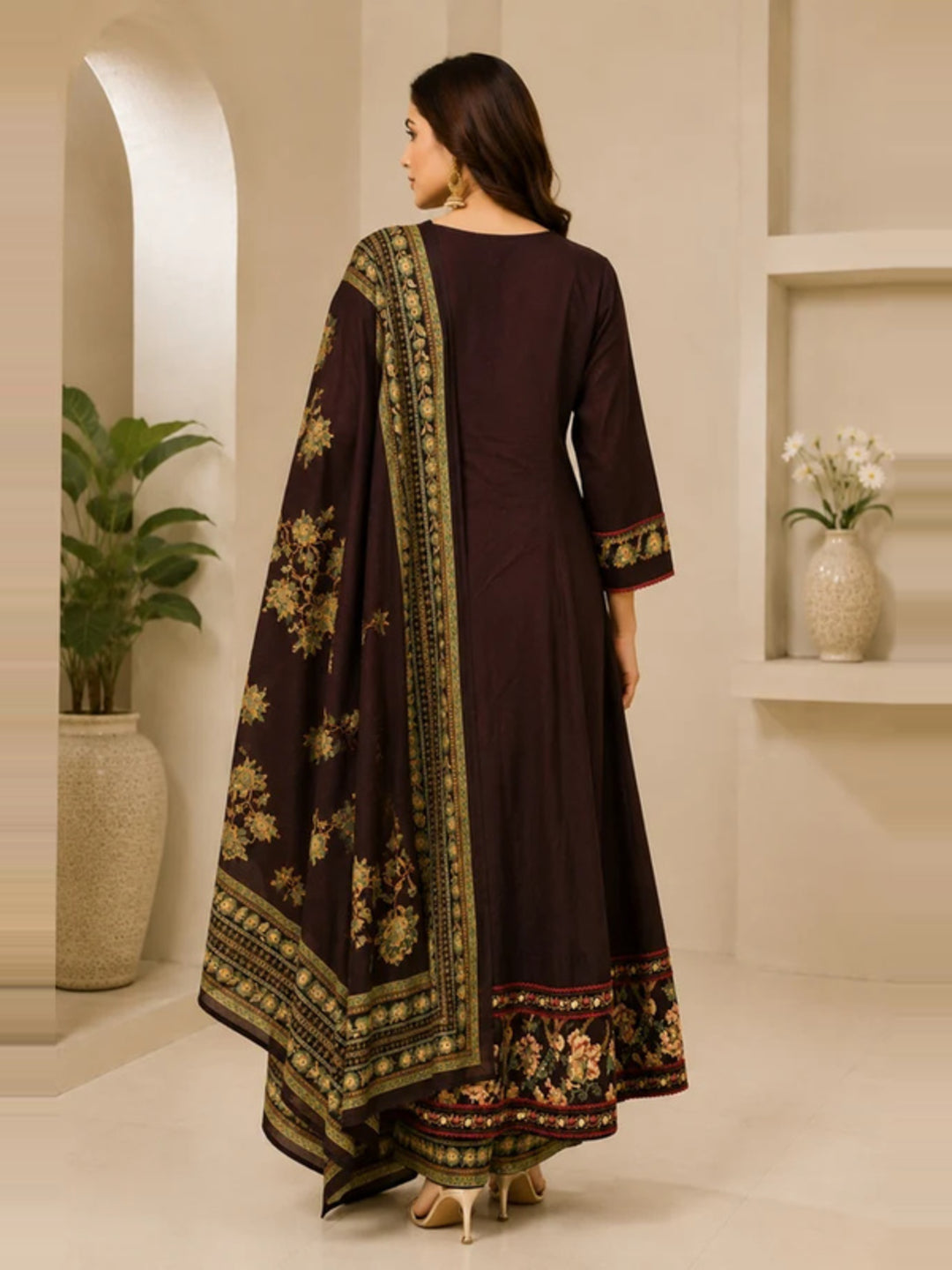 Floral Embroidered A-Line Pure Cotton Kurta & Palazzos Sets