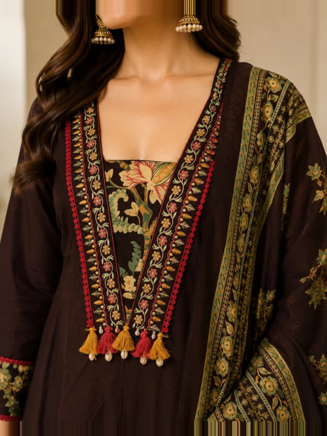 Floral Embroidered A-Line Pure Cotton Kurta & Palazzos Sets