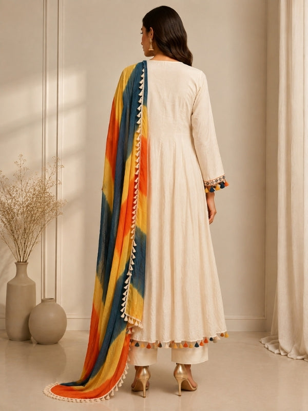 Solid Embroidered A-Line Pure Cotton Kurta & Palazzos Sets