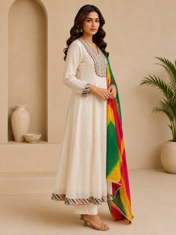 Solid Embroidered A-Line Pure Cotton Kurta & Palazzos Sets