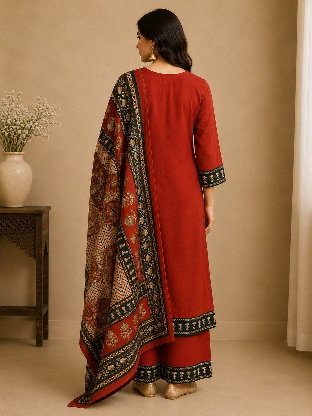 Floral Embroidered A-Line Pure Cotton Kurta & Palazzos Sets