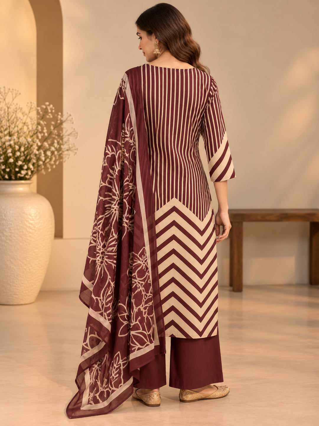 Floral Embroidered Straight Cotton Kurta & Trousers Sets