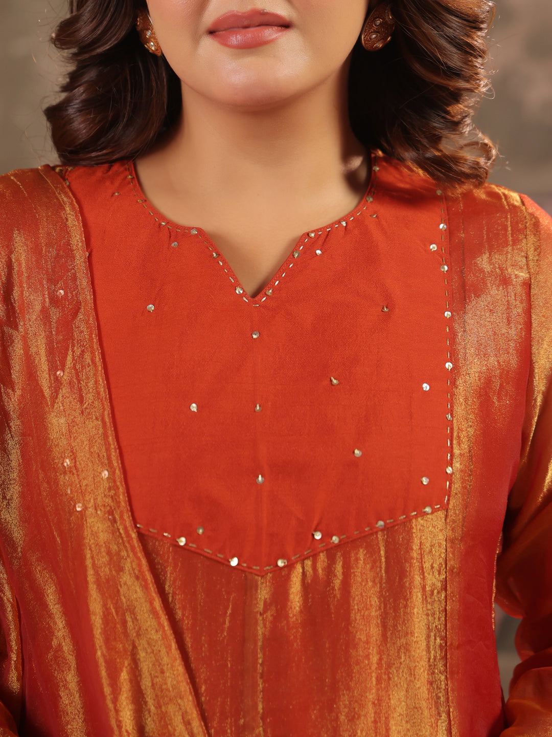 Solid A-Line Tissue Silk Kurta & Palazzos Sets