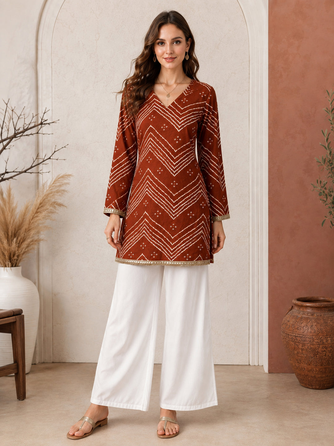Bandhani Embroidered Straight Pure Cotton Kurta