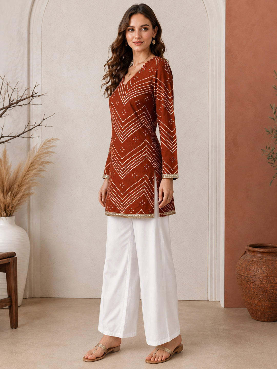 Bandhani Embroidered Straight Pure Cotton Kurta