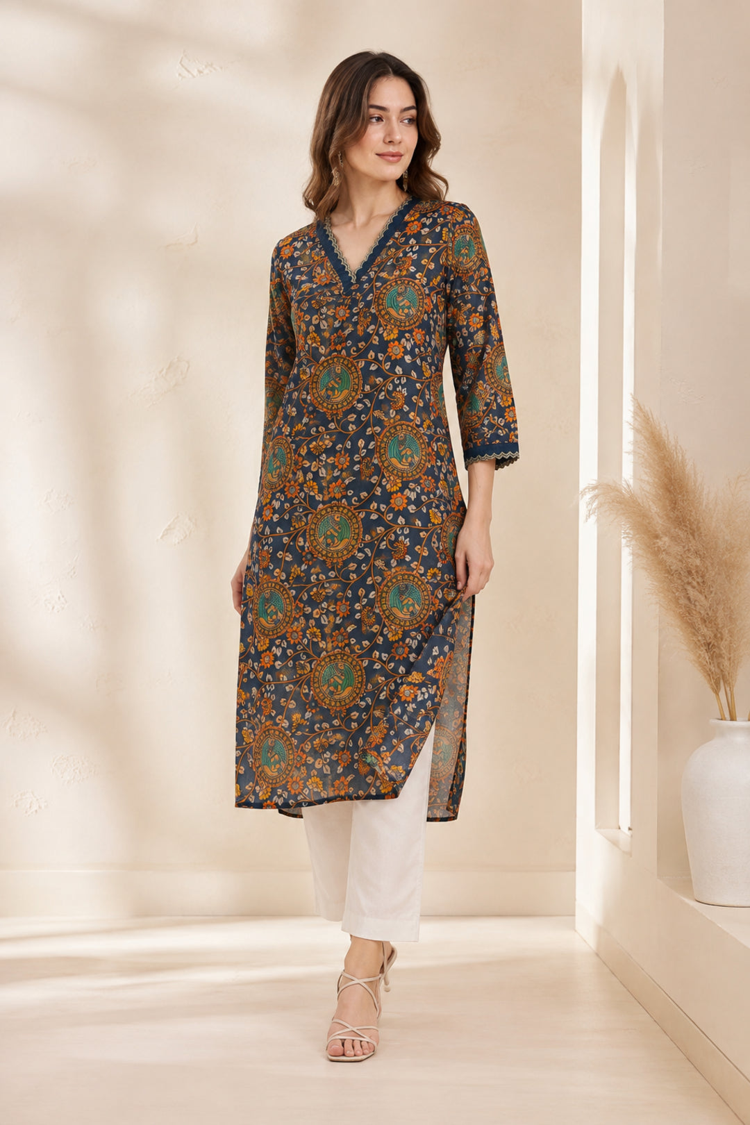 Floral Embroidered Straight Pure Cotton Kurta