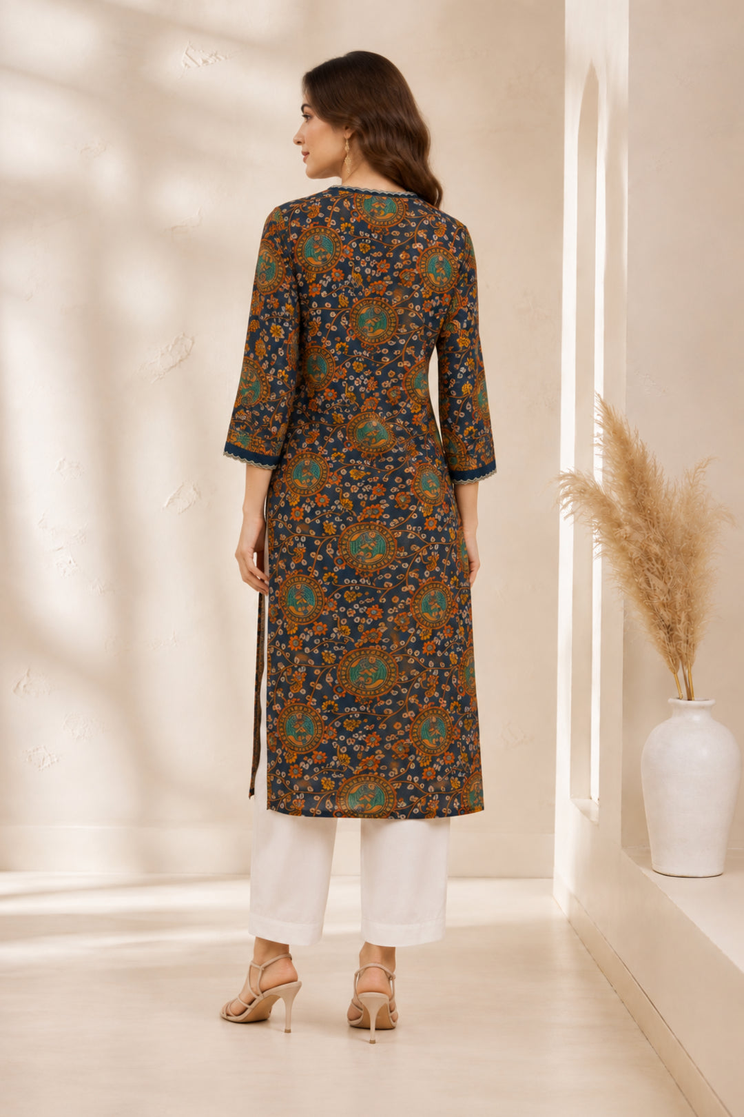 Floral Embroidered Straight Pure Cotton Kurta