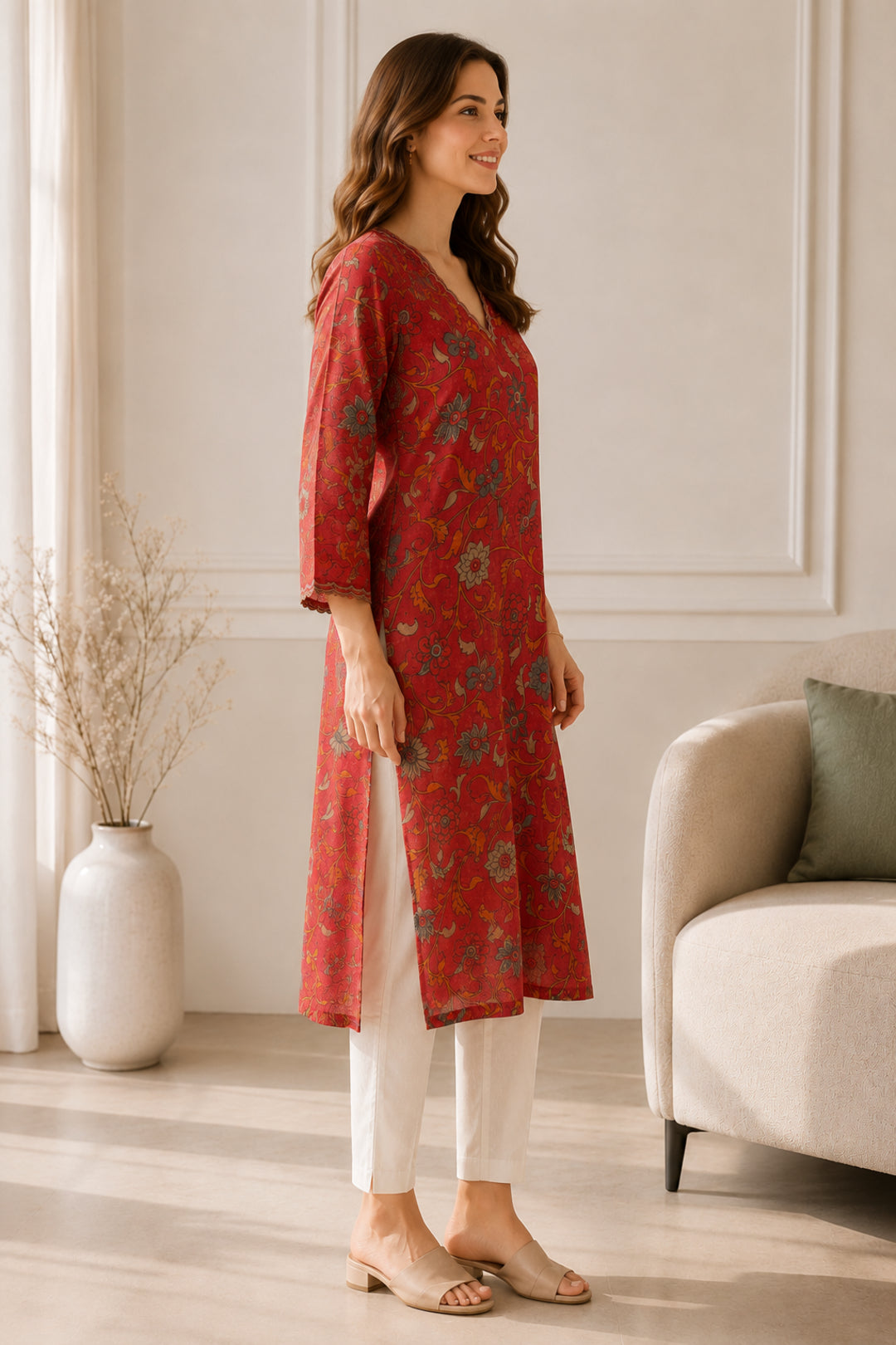 Floral Embroidered Straight Pure Cotton Kurta