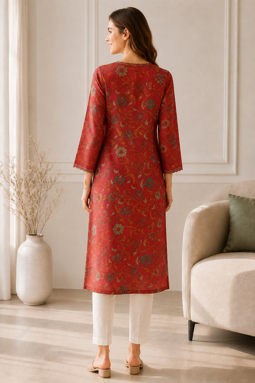 Floral Embroidered Straight Pure Cotton Kurta
