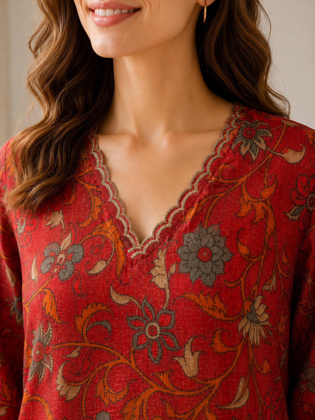 Floral Embroidered Straight Pure Cotton Kurta