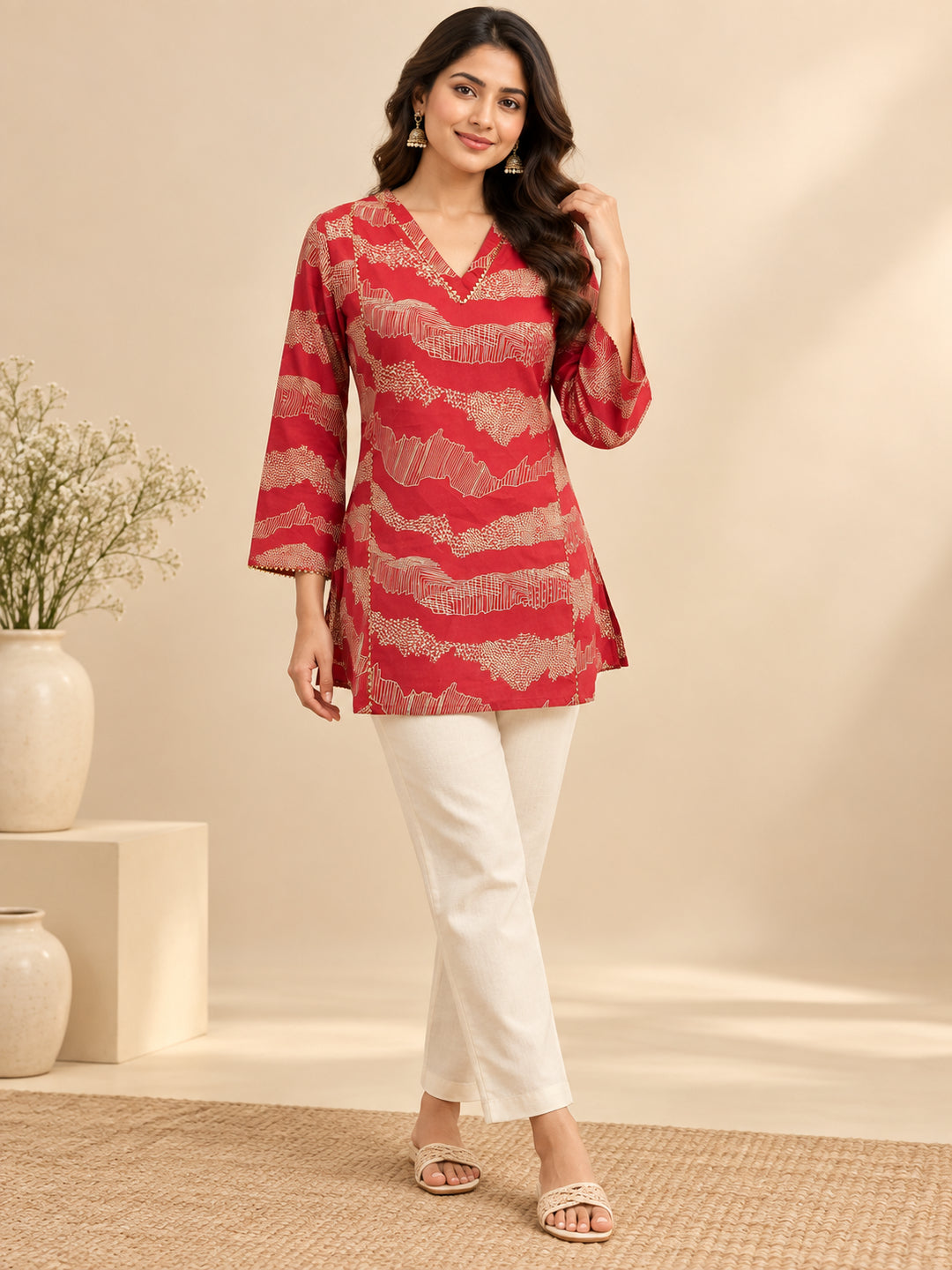 Floral Printed Straight Cotton Blend Kurta