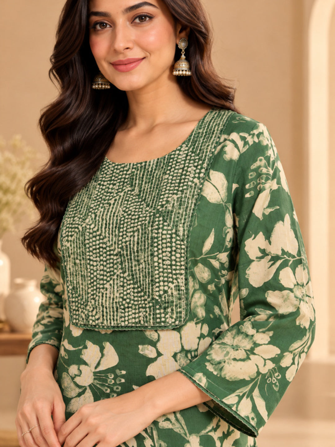 Floral Embroidered Straight Cotton Blend Kurta