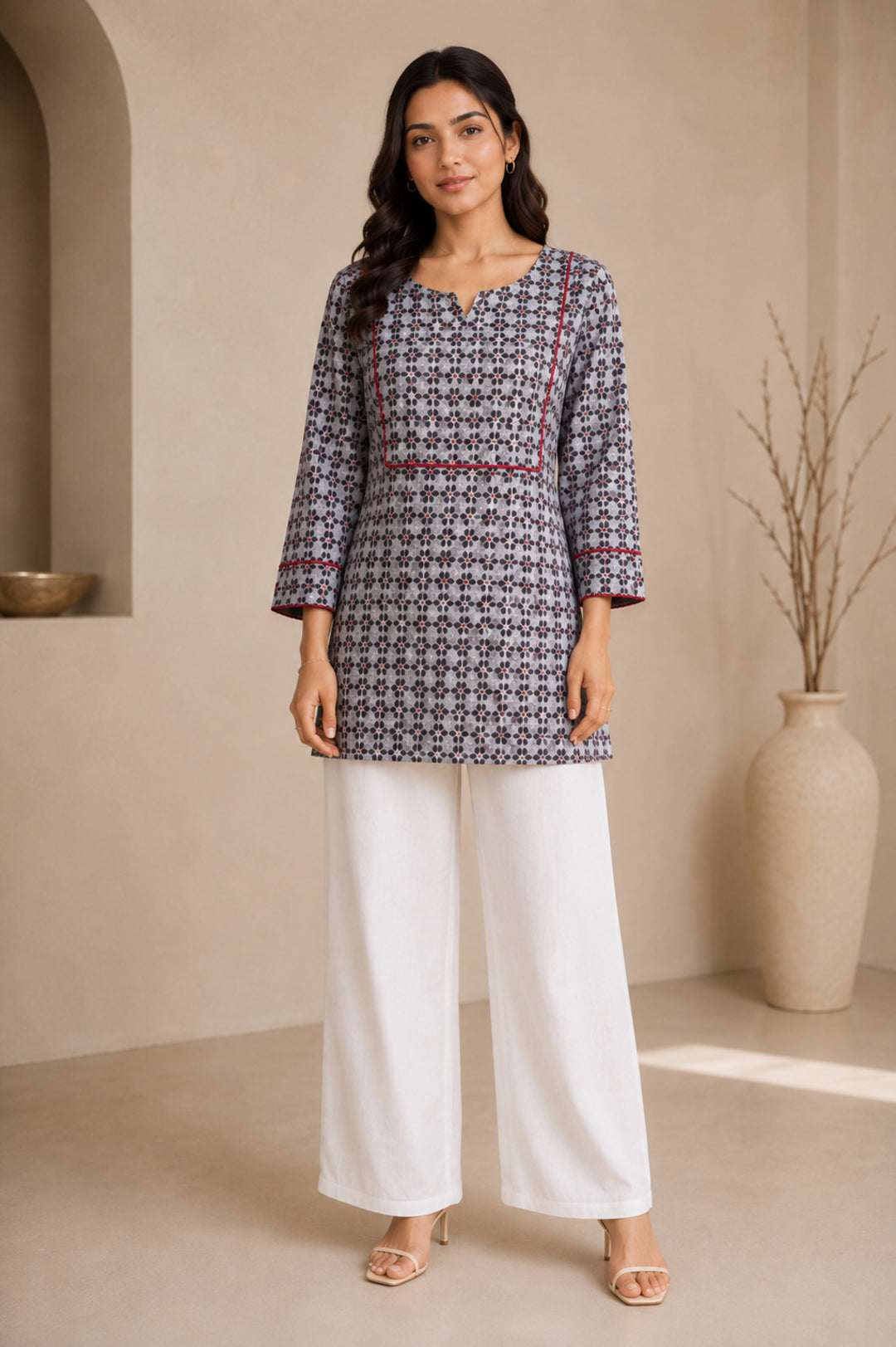 Floral Embroidered Straight Pure Cotton Kurta