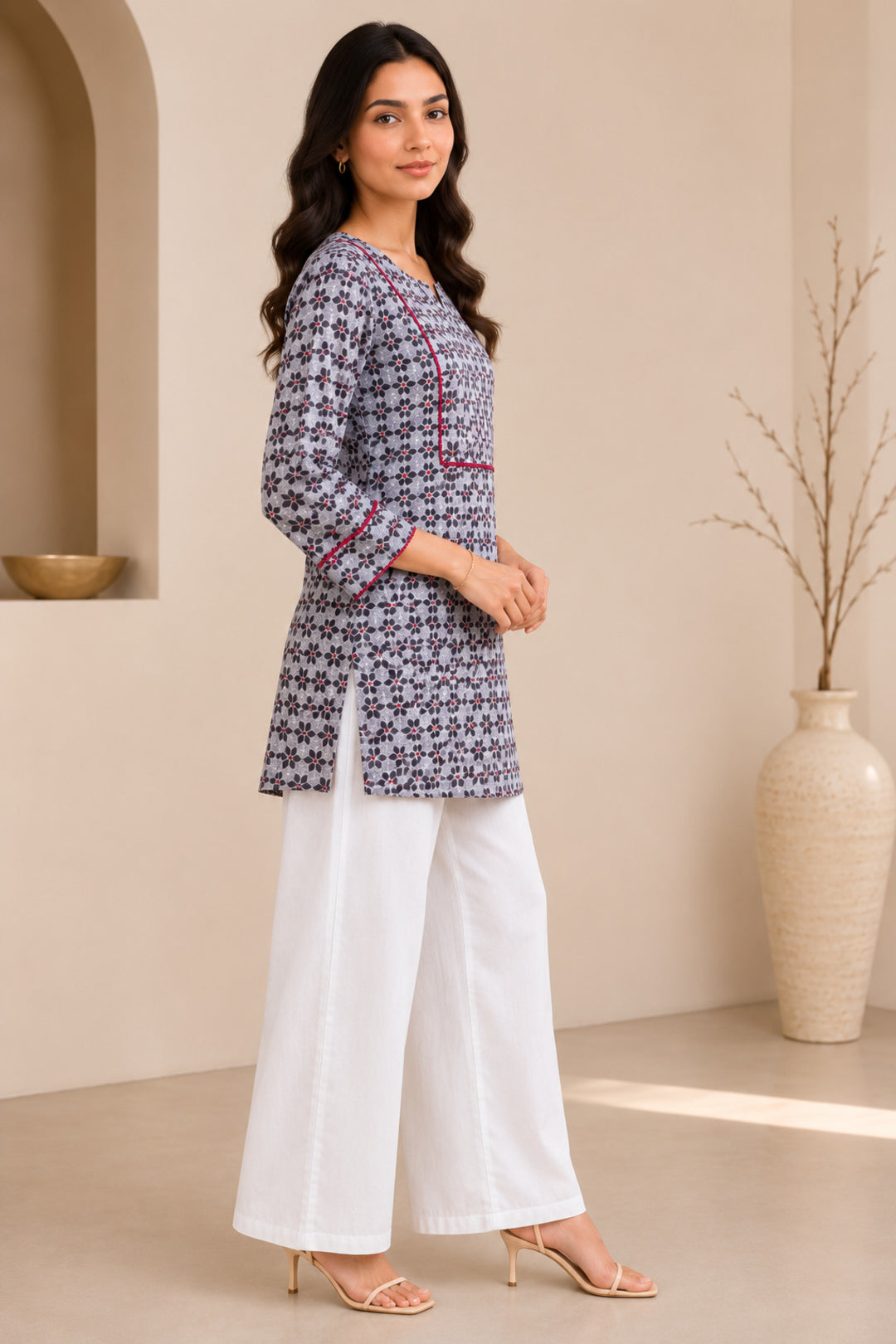Floral Embroidered Straight Pure Cotton Kurta