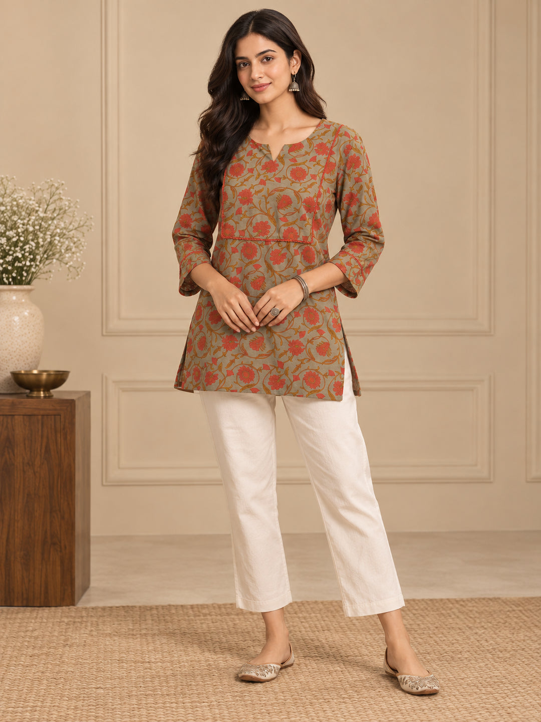 Floral Printed Straight Pure Cotton Kurta