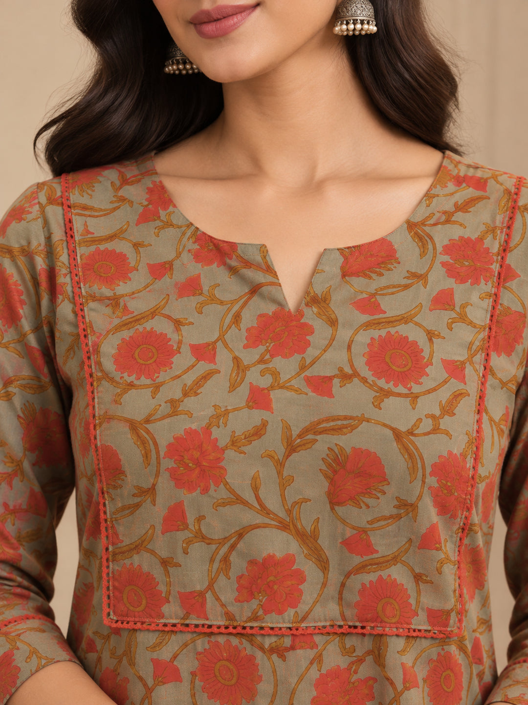 Floral Printed Straight Pure Cotton Kurta