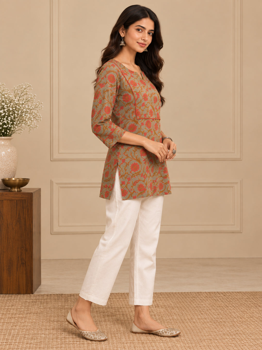 Floral Printed Straight Pure Cotton Kurta