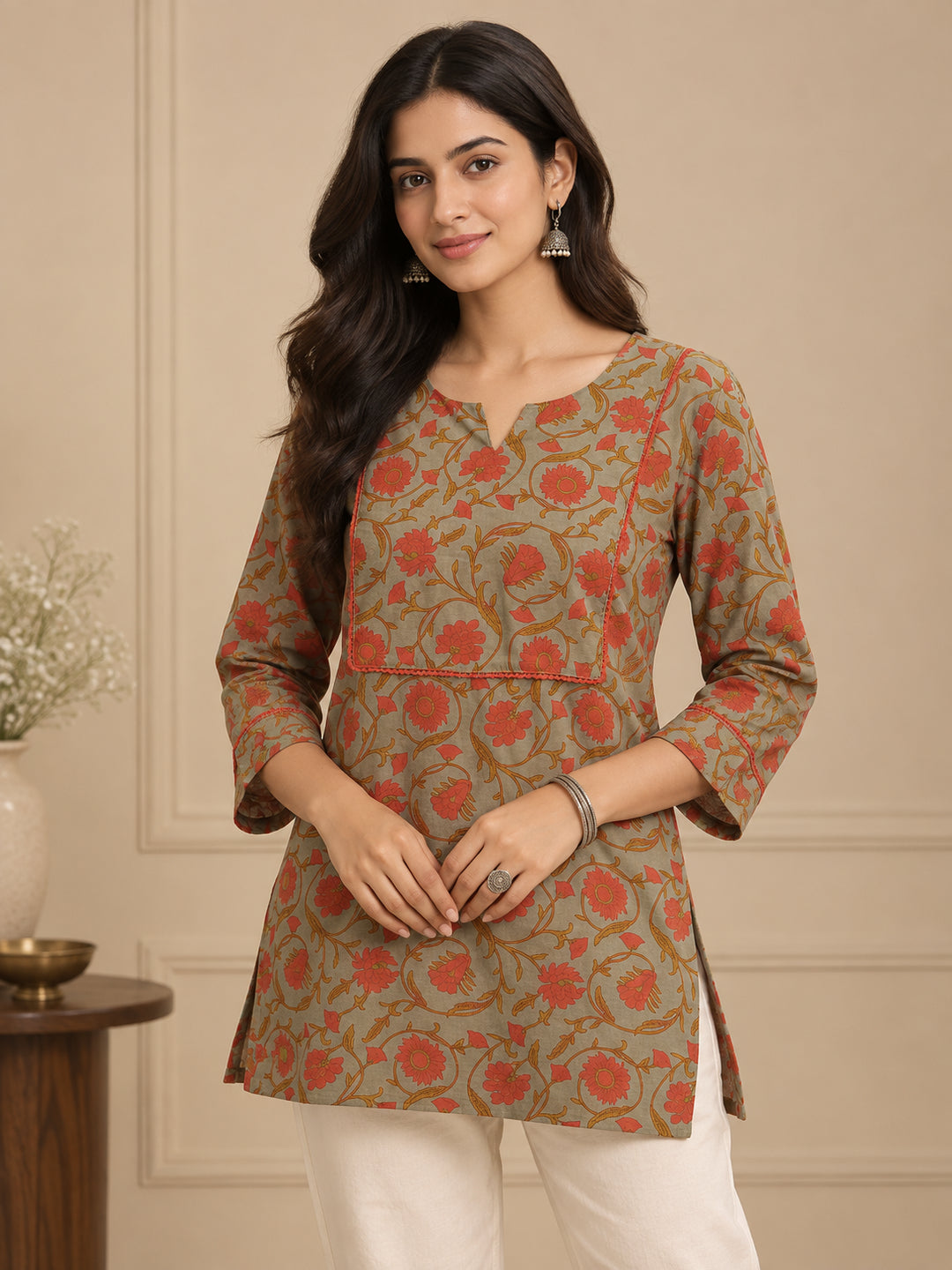Floral Printed Straight Pure Cotton Kurta