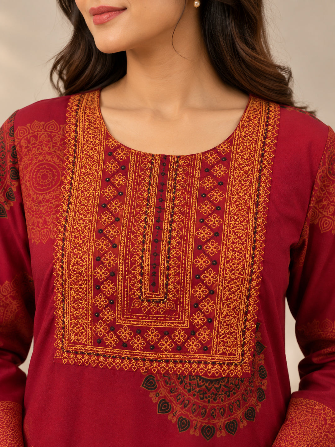 Floral Embroidered Straight Cotton Kurta