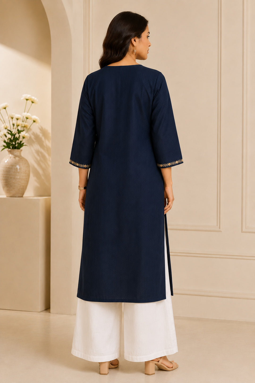 Floral Embroidered Straight Viscose Rayon Kurta