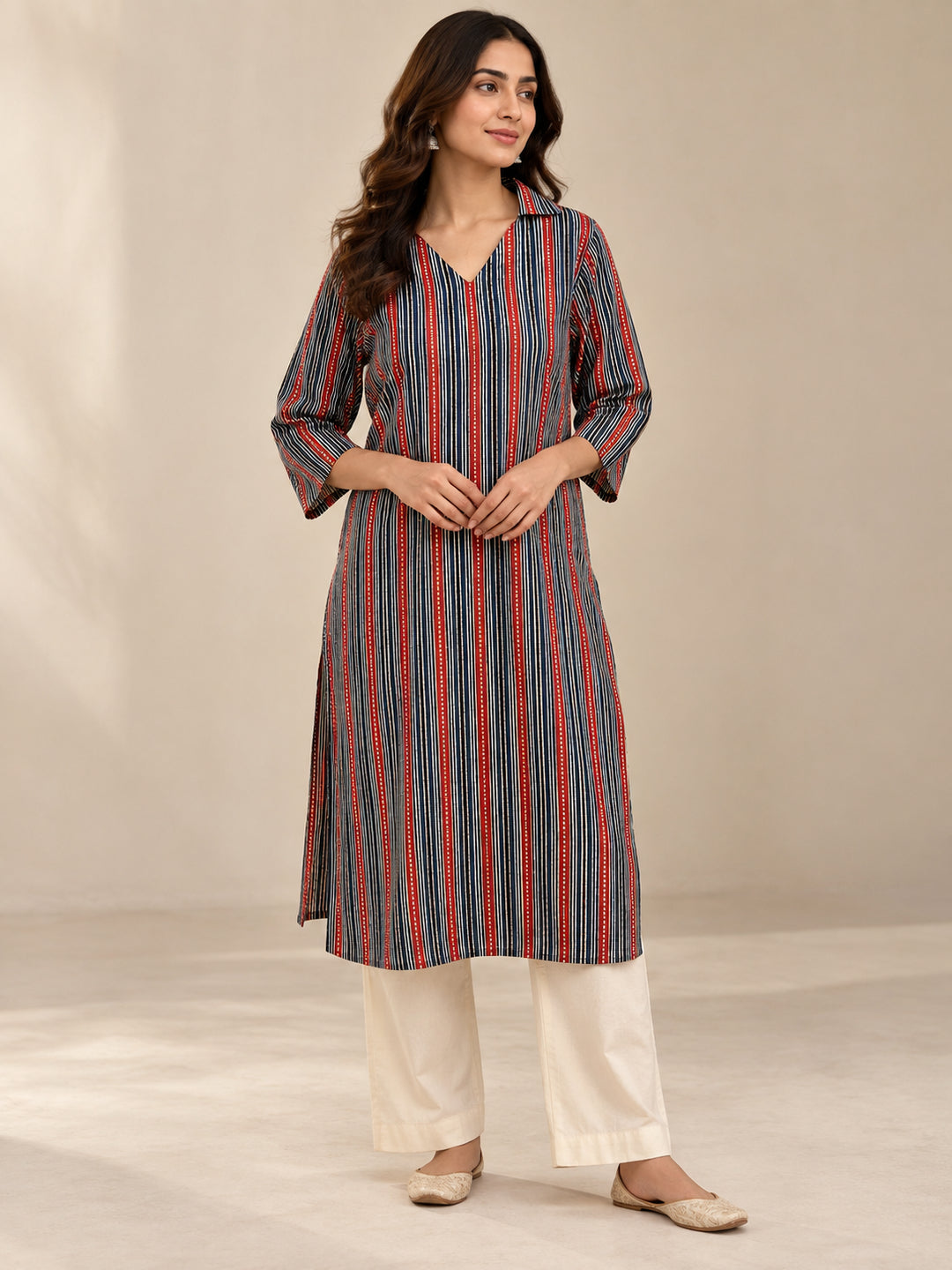 Striped Printed Straight Cotton Kurta