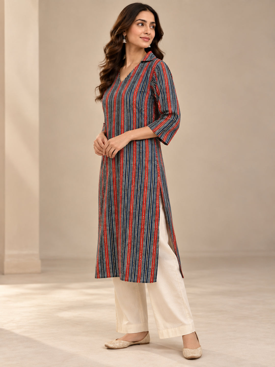 Striped Printed Straight Cotton Kurta