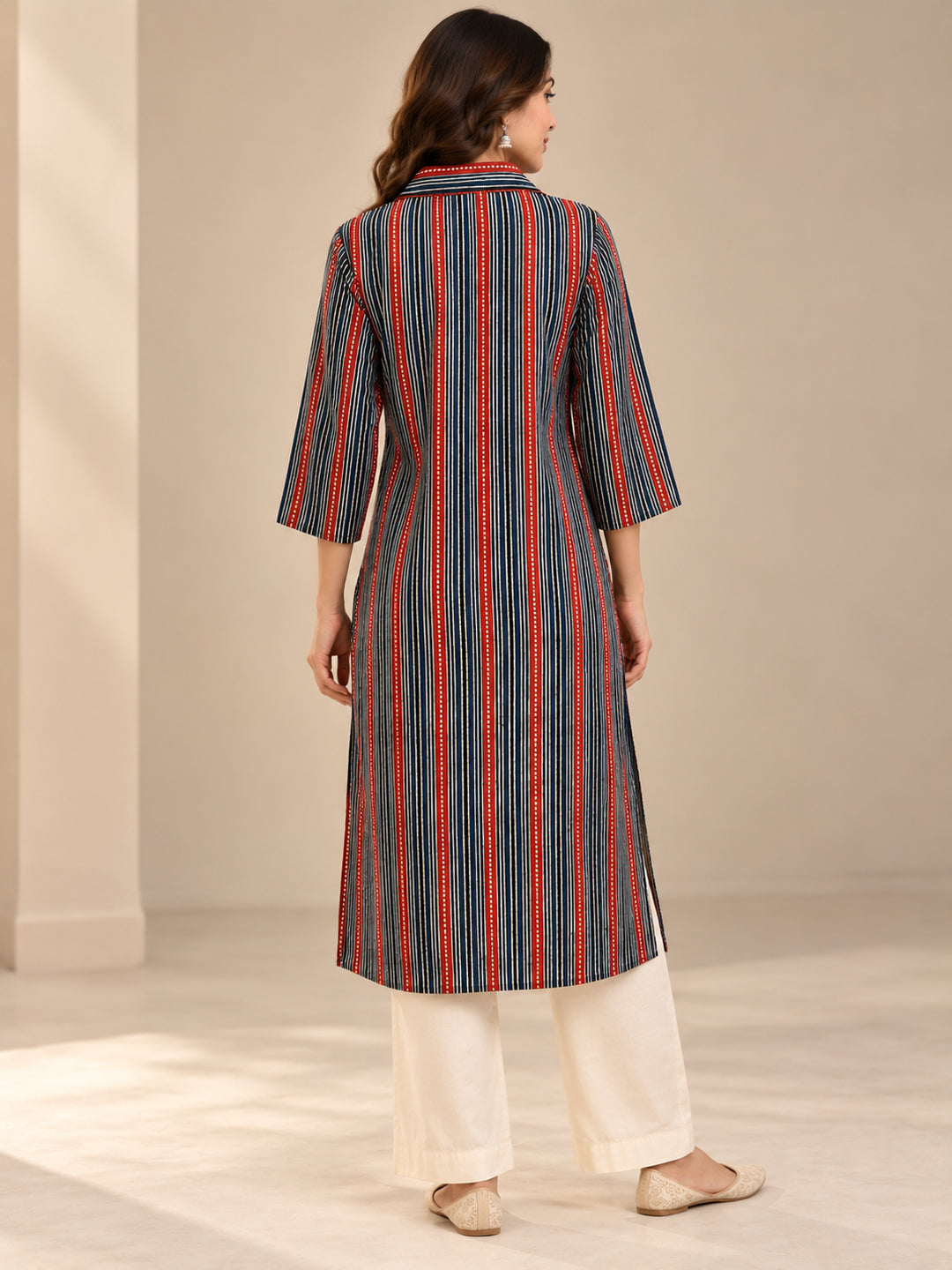 Striped Printed Straight Cotton Kurta