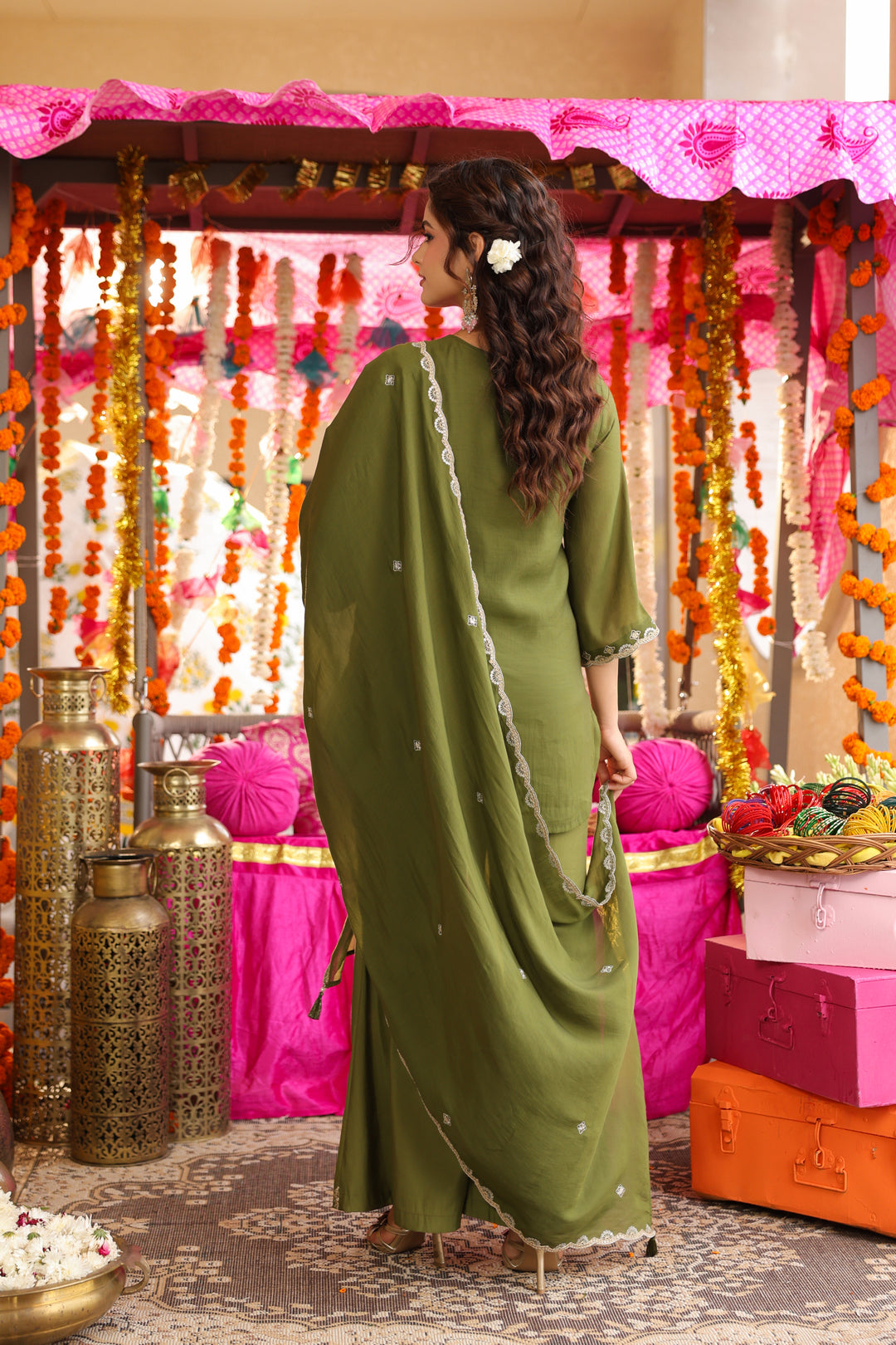 Floral Embroidered Straight Chanderi Silk Kurta & Sharara Sets