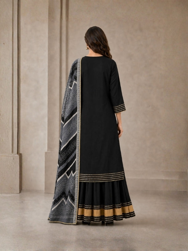 Floral Embroidered Straight Kurta & Skirt Sets