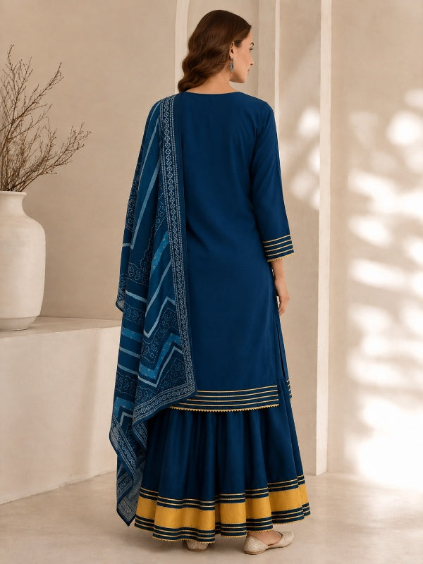 Floral Embroidered Straight Kurta & Skirt Sets