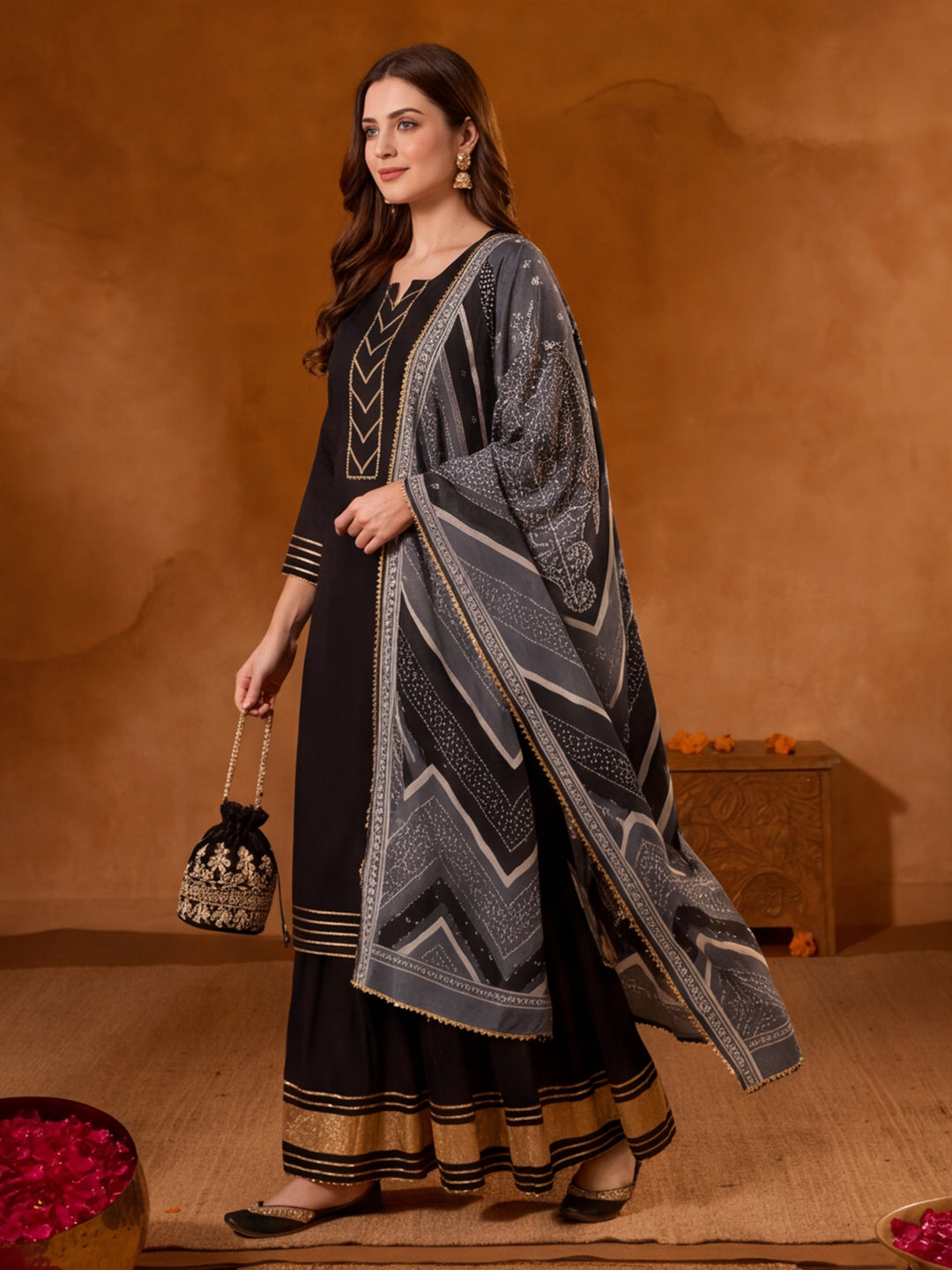 Floral Embroidered Straight Kurta & Skirt Sets