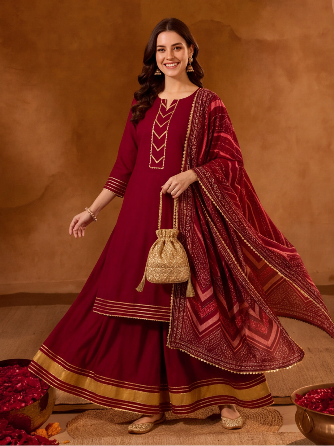 Floral Embroidered Straight Kurta & Skirt Sets