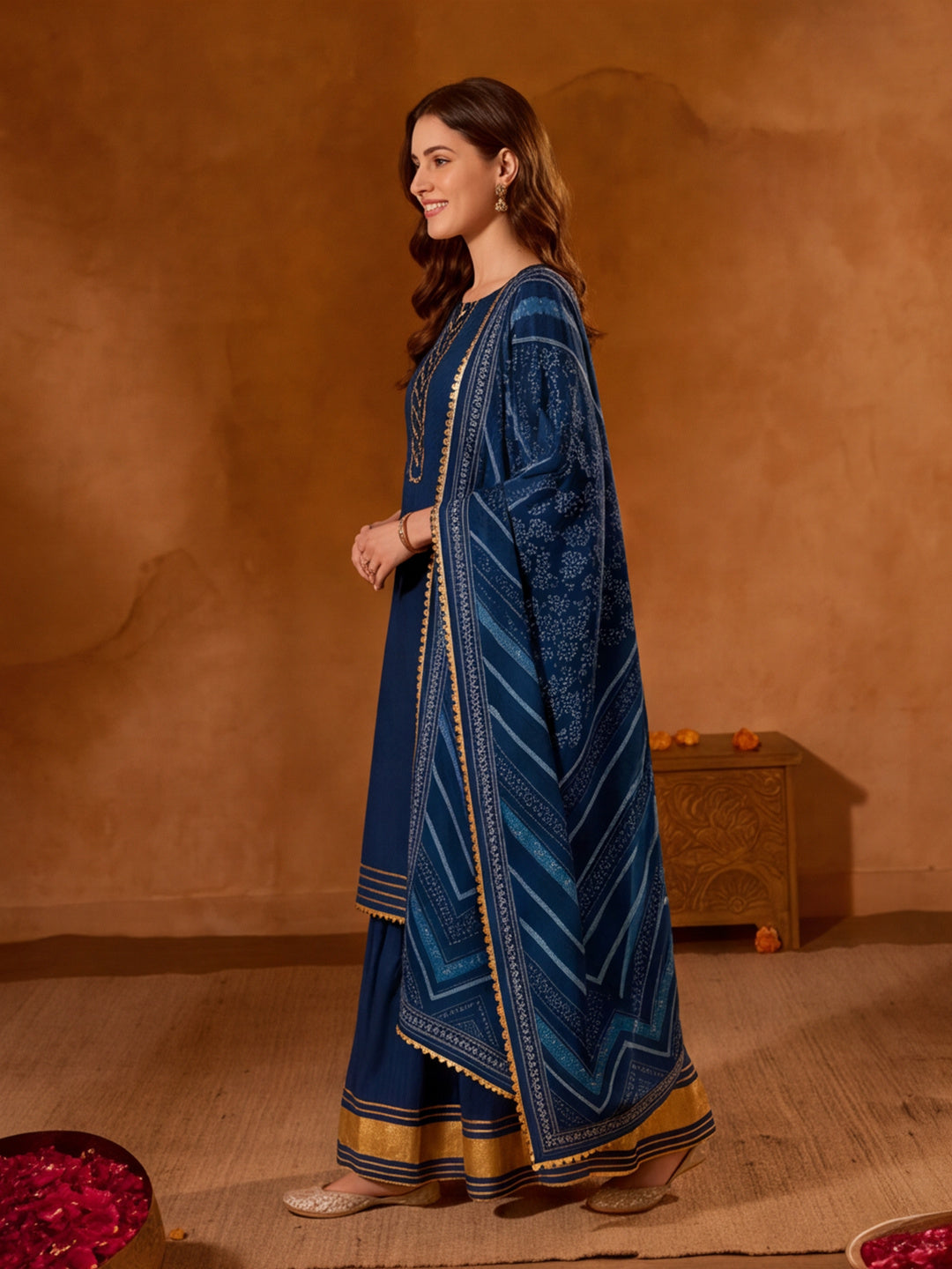 Floral Embroidered Straight Kurta & Skirt Sets