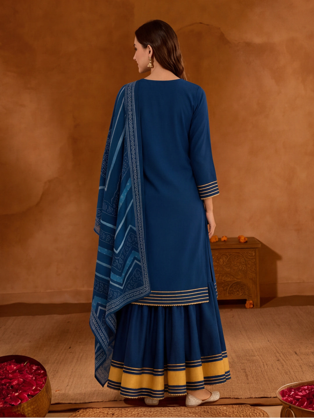 Floral Embroidered Straight Kurta & Skirt Sets
