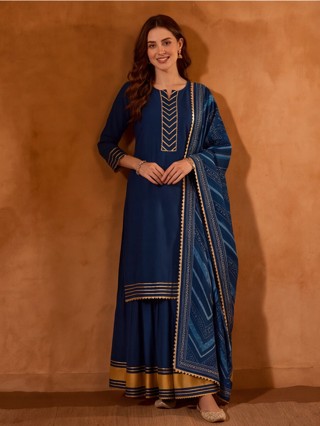 Floral Embroidered Straight Kurta & Skirt Sets