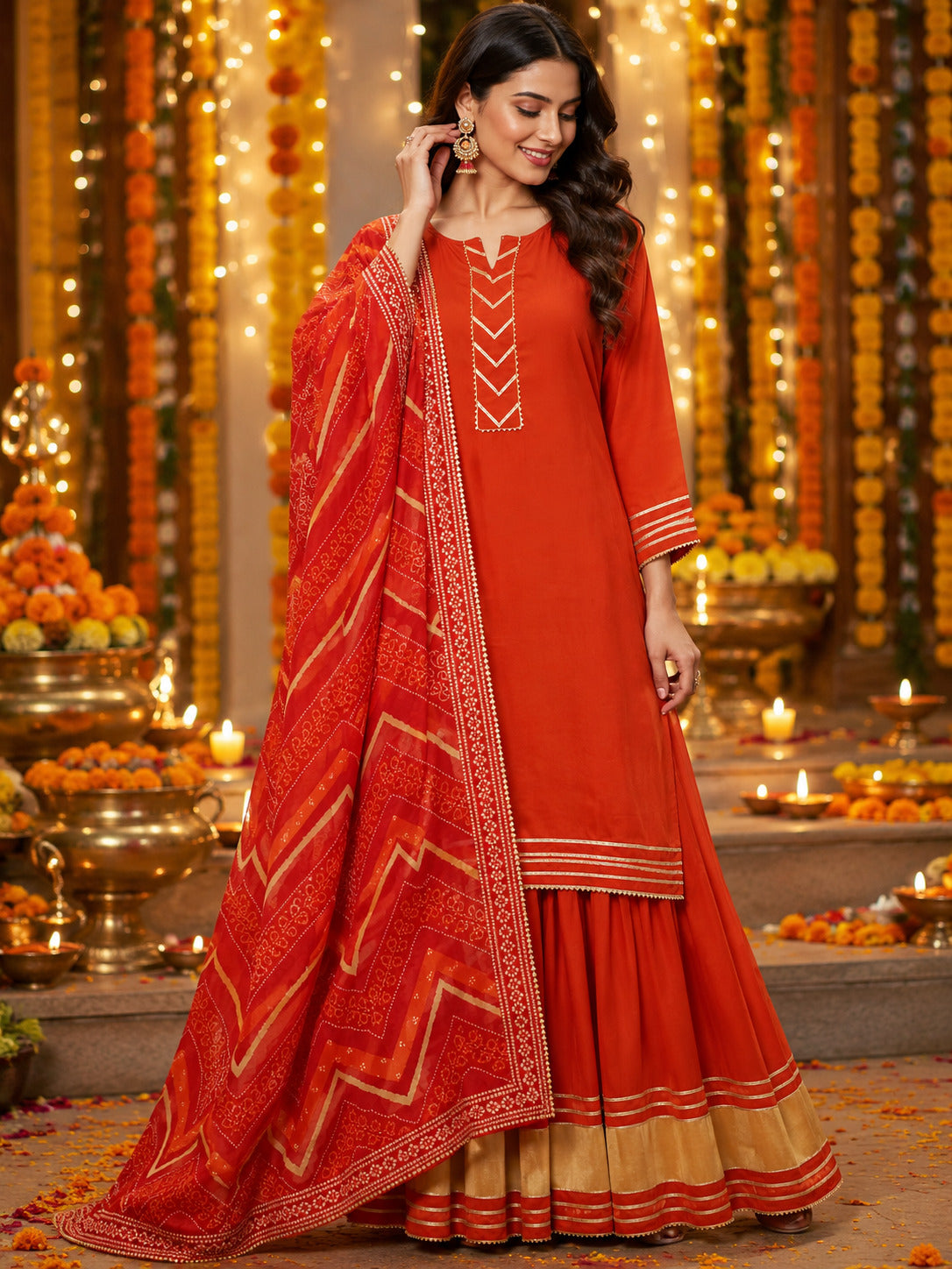 Floral Embroidered Straight Kurta & Skirt Sets