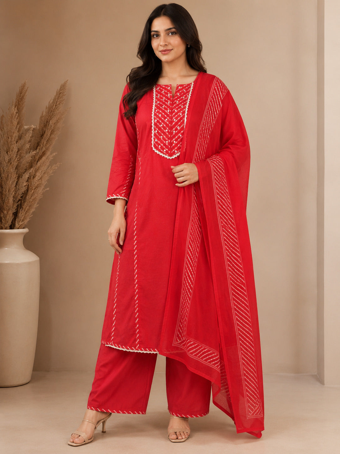 Floral Embroidered A-Line Pure Cotton Kurta & Palazzos Sets