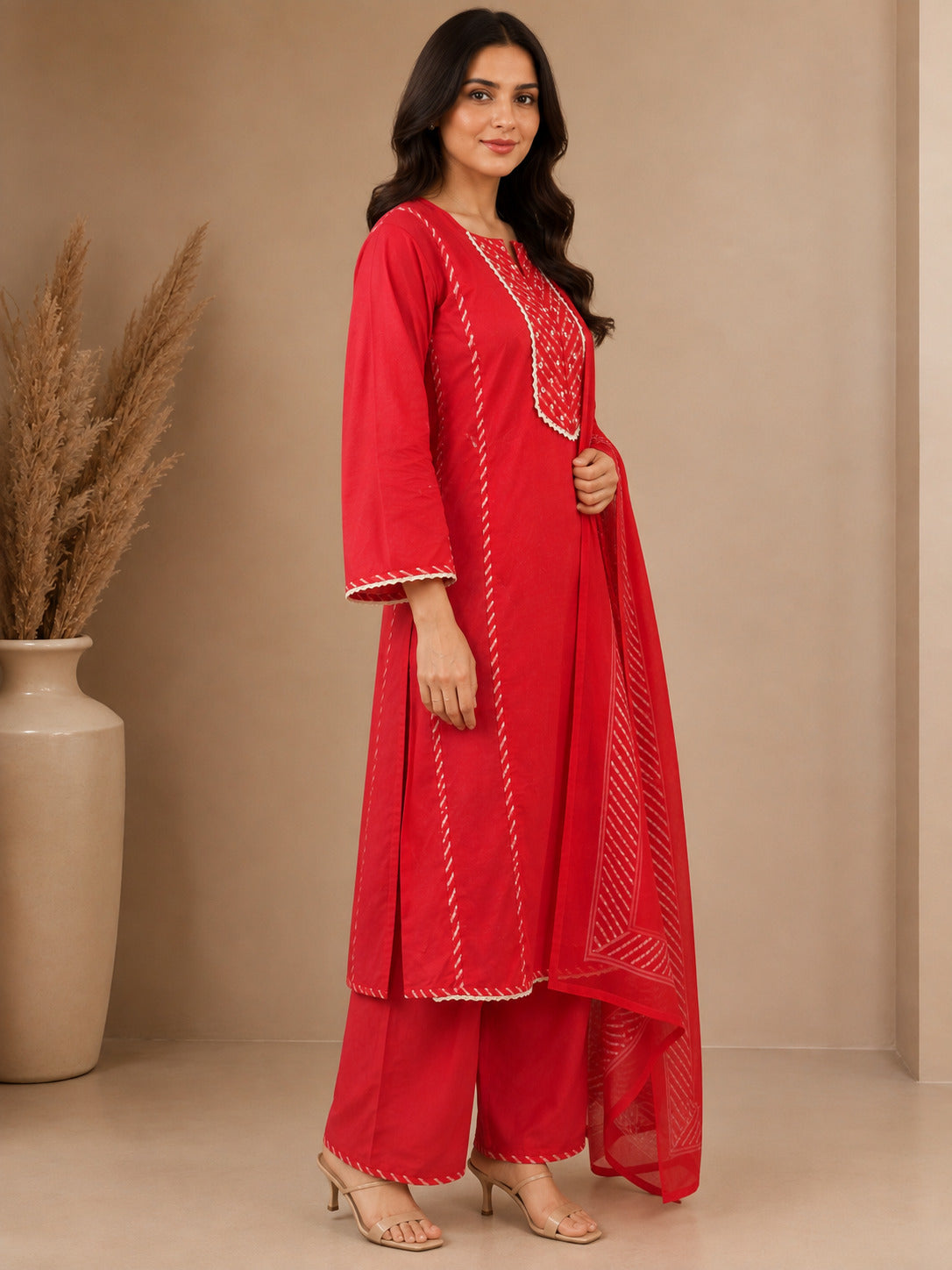 Floral Embroidered A-Line Pure Cotton Kurta & Palazzos Sets